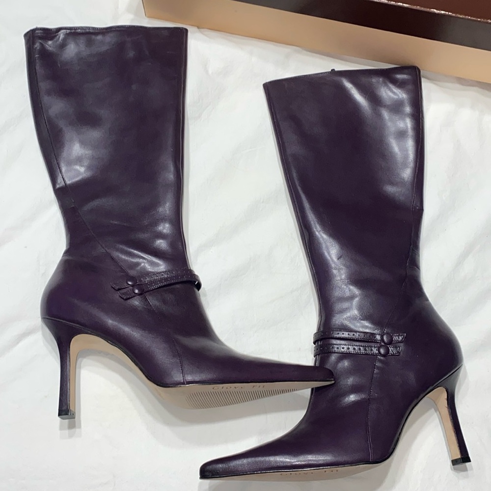 ANTONIO MELANI Women's Pointed-Toe Mid-Calf Heeled Boots in Dark Plum